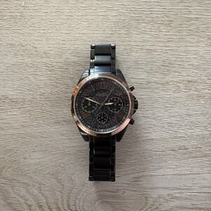 Fossil Women's Watch BQ3169 Rose Gold Black Glitter Dial New Battery Works!